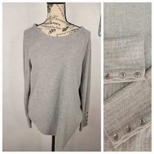 Chaser Sz L Waffle Knit Thermal Top Button Cuffs Long sleeve Gray